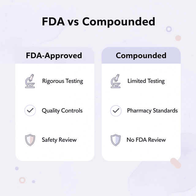 Comparison chart showing differences between FDA-approved and compounded medications