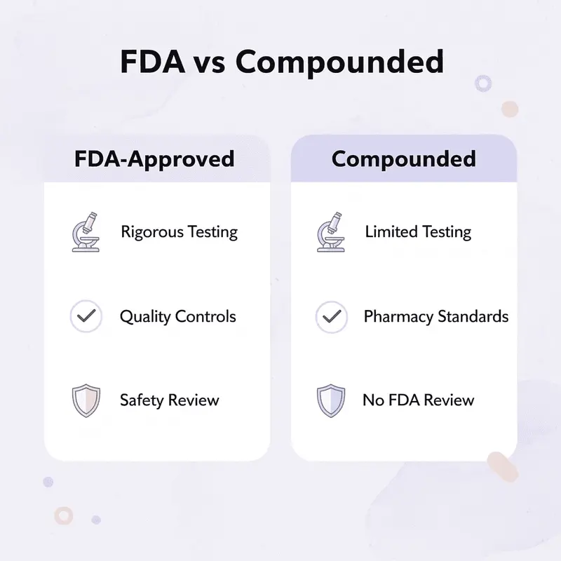 Comparison chart showing differences between FDA-approved and compounded medications