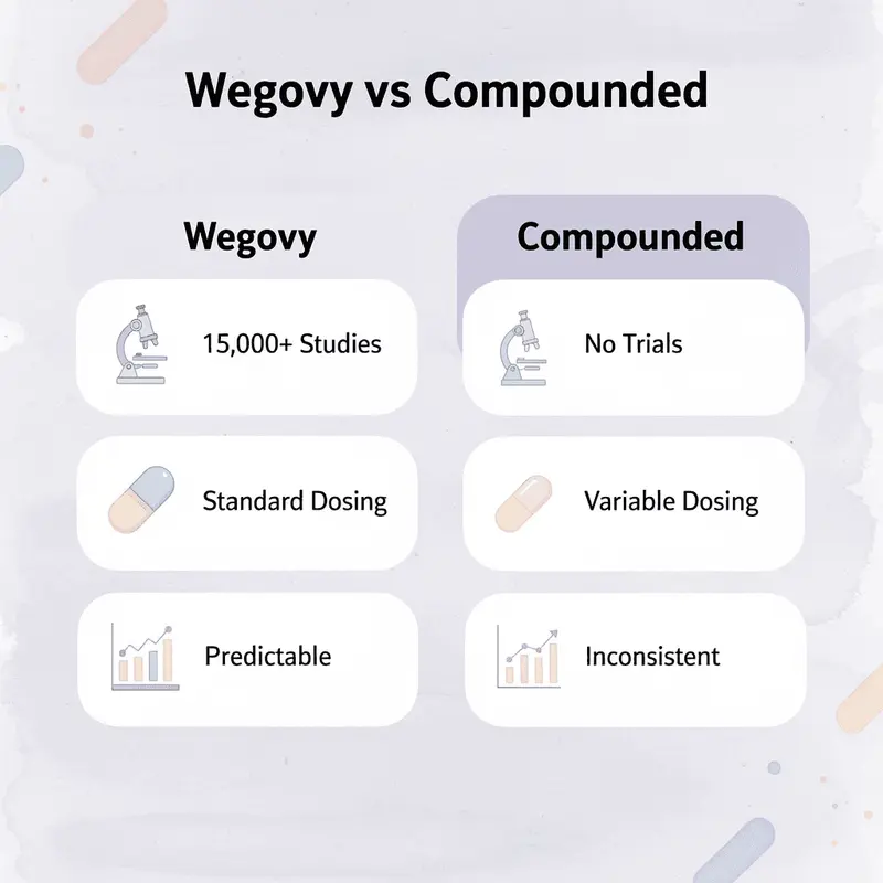 Comparison table showing differences between Wegovy and compounded semaglutide