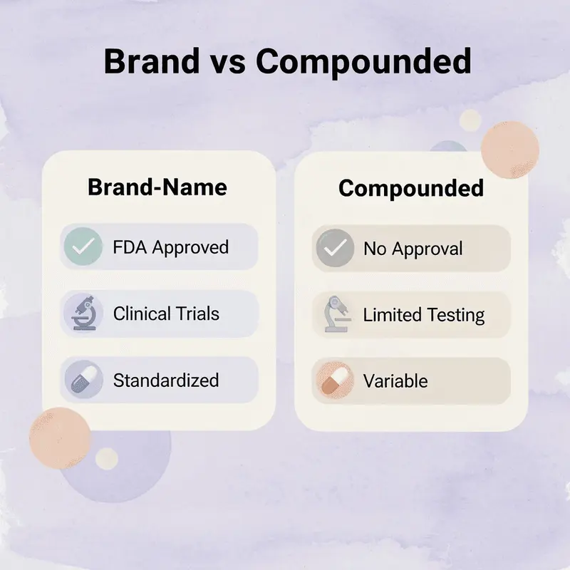 Comparison table of brand-name versus compounded semaglutide