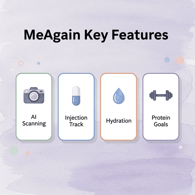 Infographic showing MeAgain key features
