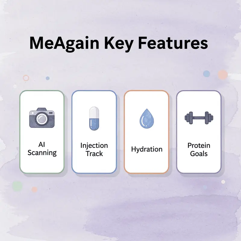 Infographic showing MeAgain key features