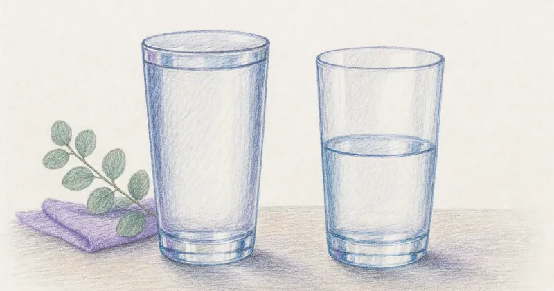 Two glasses side by side, one full, one half-full