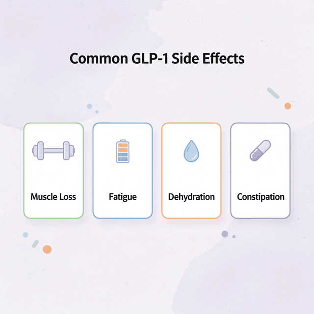Infographic showing four common GLP-1 side effects