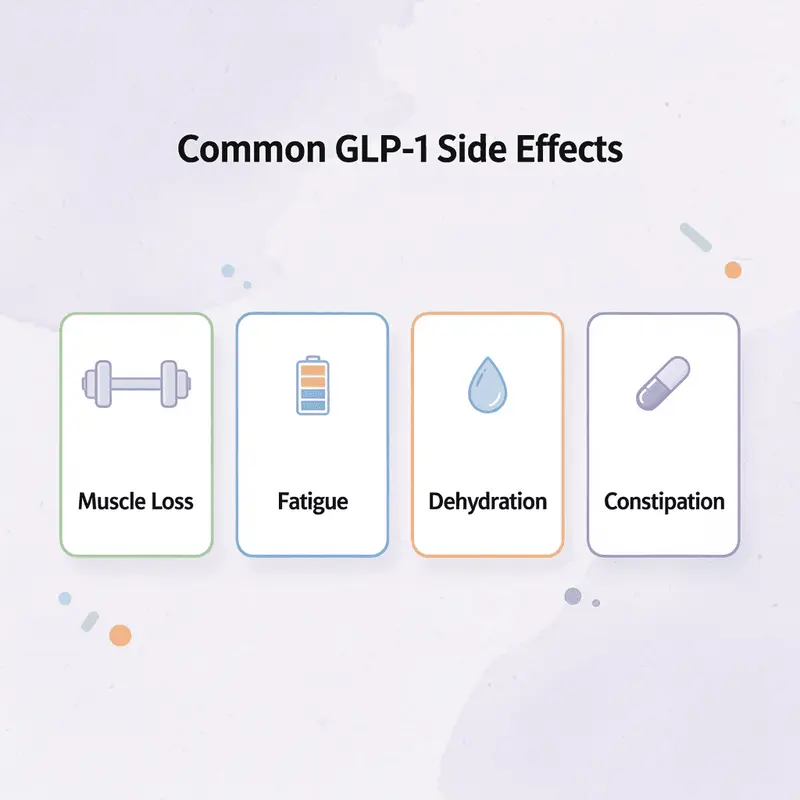 Infographic showing four common GLP-1 side effects