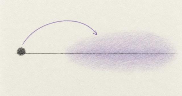 Hand-drawn line diagram with a small dark mark at the start and a wide pale region later