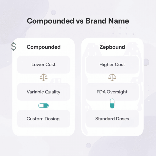 Comparison chart between compounded tirzepatide and Zepbound
