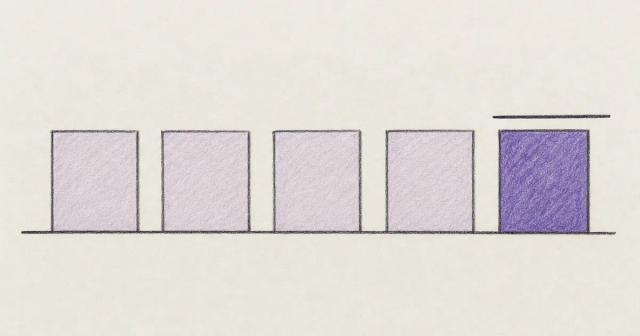 Hand-drawn row of five equal-width blocks under a firm horizontal ceiling line