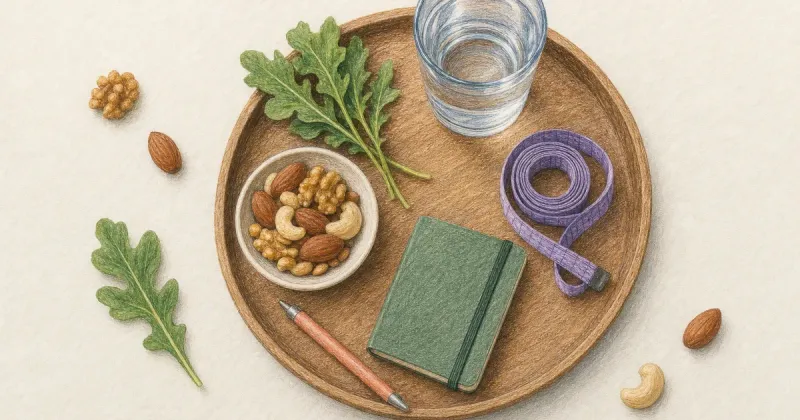 Scattered health items gathered onto a single tray