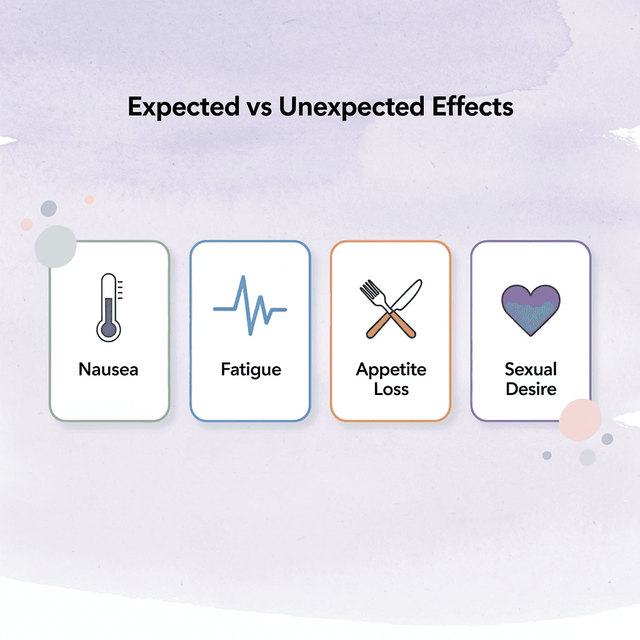 Infographic showing expected versus unexpected GLP-1 side effects