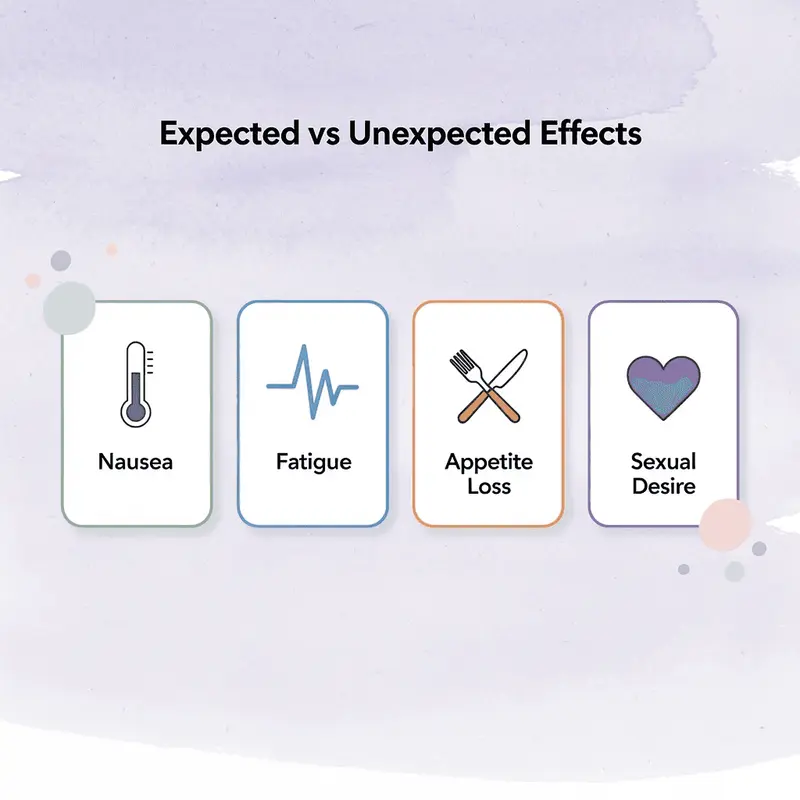 Infographic showing expected versus unexpected GLP-1 side effects