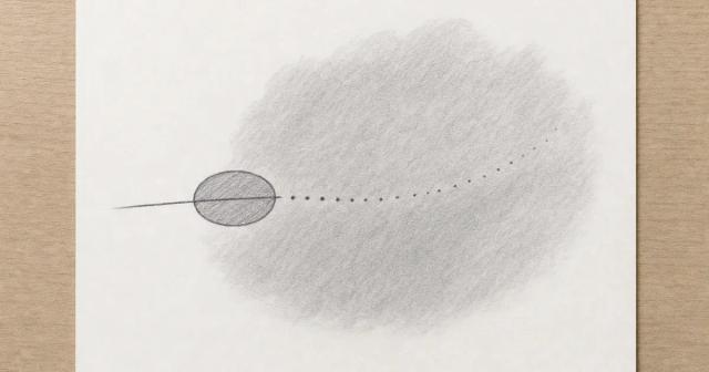 Hand-drawn diagram of a small clear shape beside a large hazy region