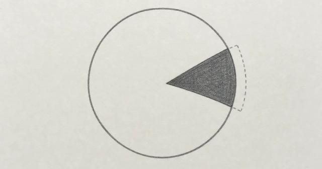 A hand-drawn circle with one small shaded wedge and a dotted wider outline