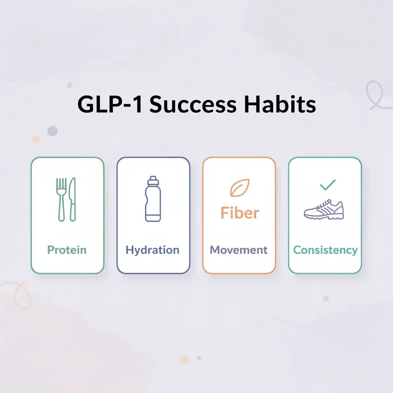 Infographic showing five key habits for GLP-1 success