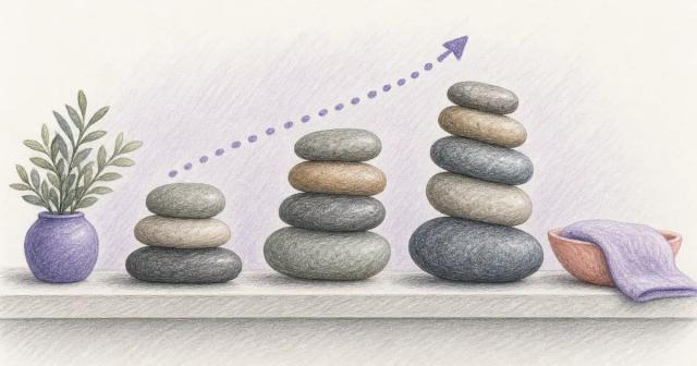 Three stacks of stones rising taller left to right