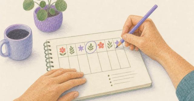 Hand circling one repeating day on a weekly planner