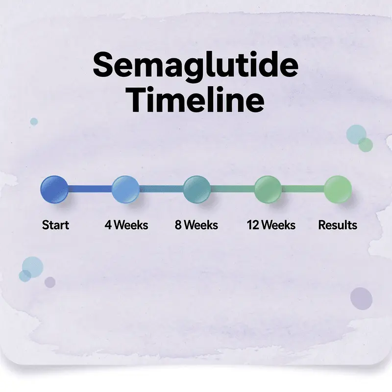 Timeline showing semaglutide effectiveness over 12 weeks