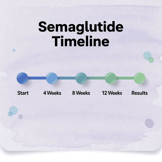 Timeline showing semaglutide effectiveness over 12 weeks
