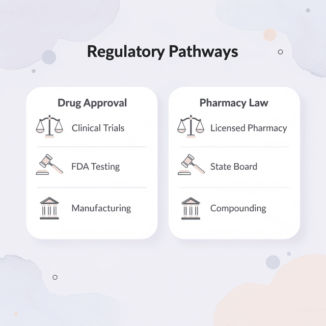 Comparison of drug approval pathway vs pharmacy law pathway