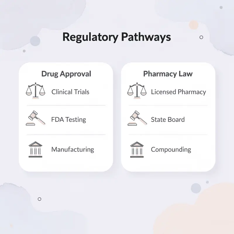 Comparison of drug approval pathway vs pharmacy law pathway