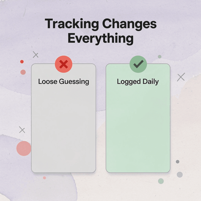 Before and after infographic showing the difference between loose mental tracking and consistent daily logging