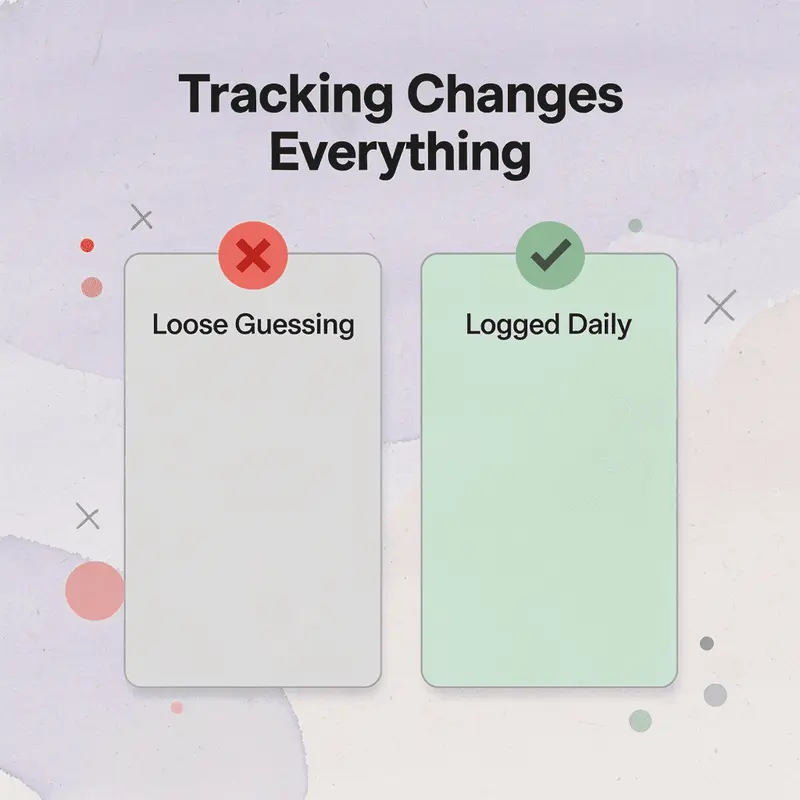 Before and after infographic showing the difference between loose mental tracking and consistent daily logging