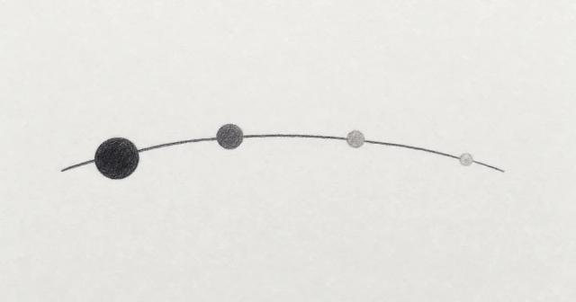 A hand-drawn line with one large first dot and three smaller lighter dots