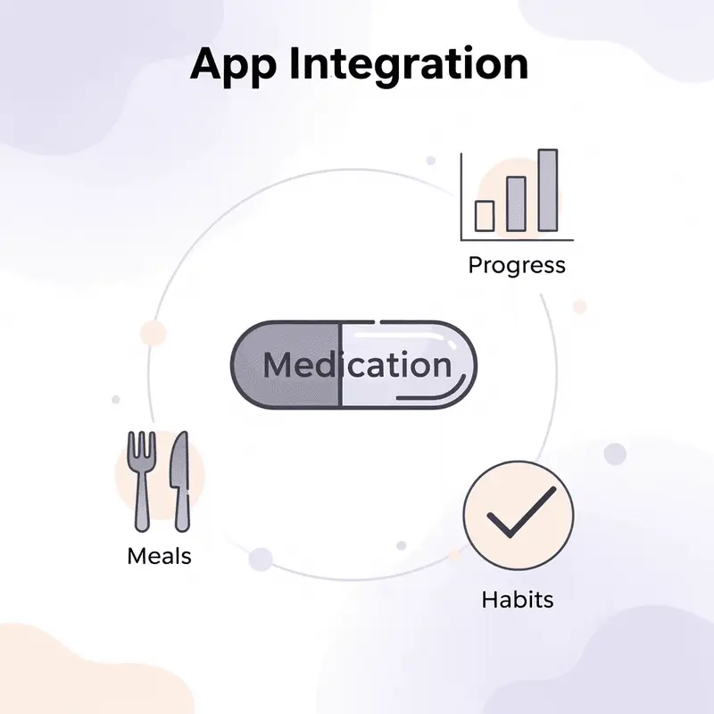 Hub and spoke diagram showing app integration features