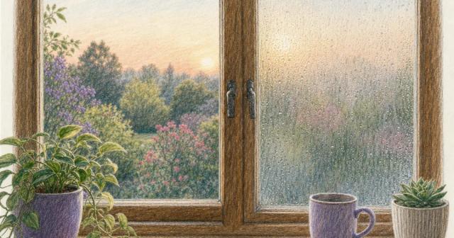 Two window panes side by side, one clear and one fogged with condensation