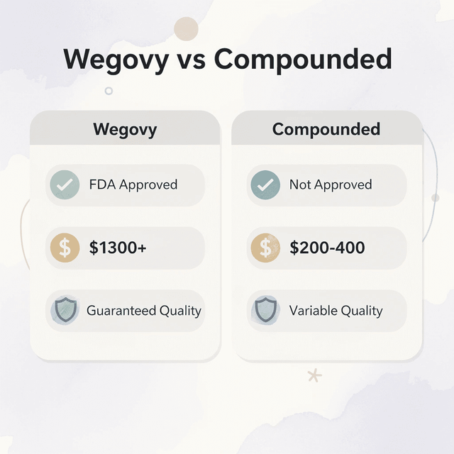 Comparison chart of Wegovy versus compounded semaglutide