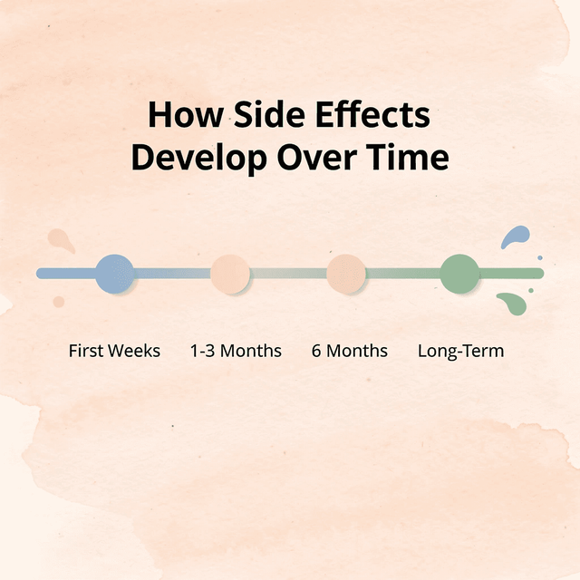 Timeline showing how GLP-1 side effects develop over months