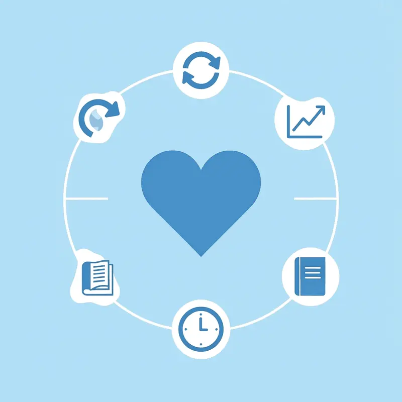 Central hub showing interconnected elements of successful weight loss treatment: medical oversight, monitoring, lifestyle support, and consistent care