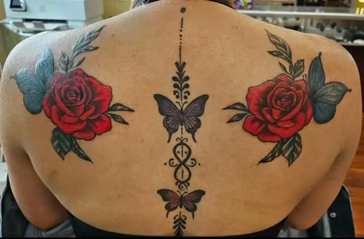 Custom Rose Back Tattoo at New Wave Body Art Studio