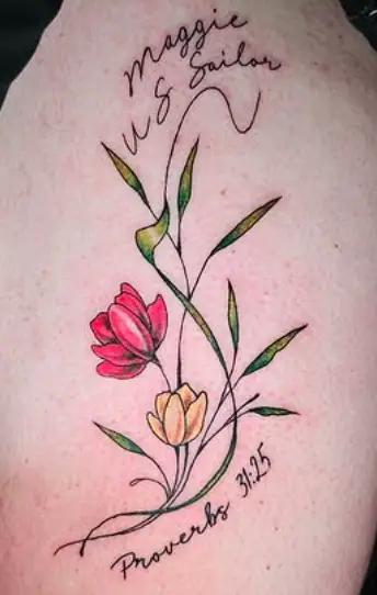 Fine Line Botanical Script Tattoo at New Wave Body Art Studio
