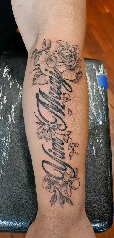 Script Rose Forearm Tattoo at New Wave Body Art Studio