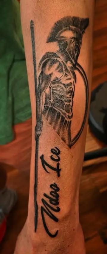 Spartan Helmet Tattoo at New Wave Body Art Studio