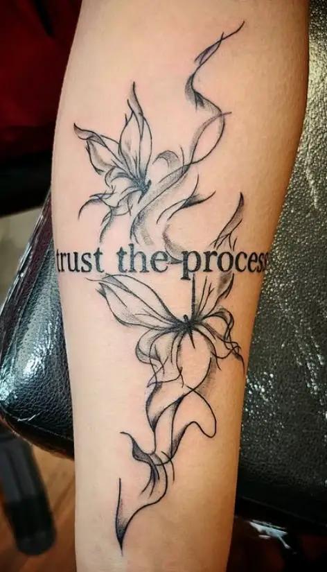 Fine Line Floral Quote Tattoo at New Wave Body Art Studio
