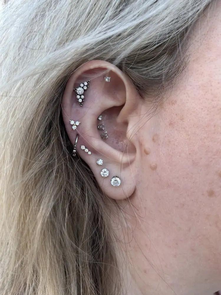 Multi Stud Curated Ear Piercing at New Wave Body Art Studio