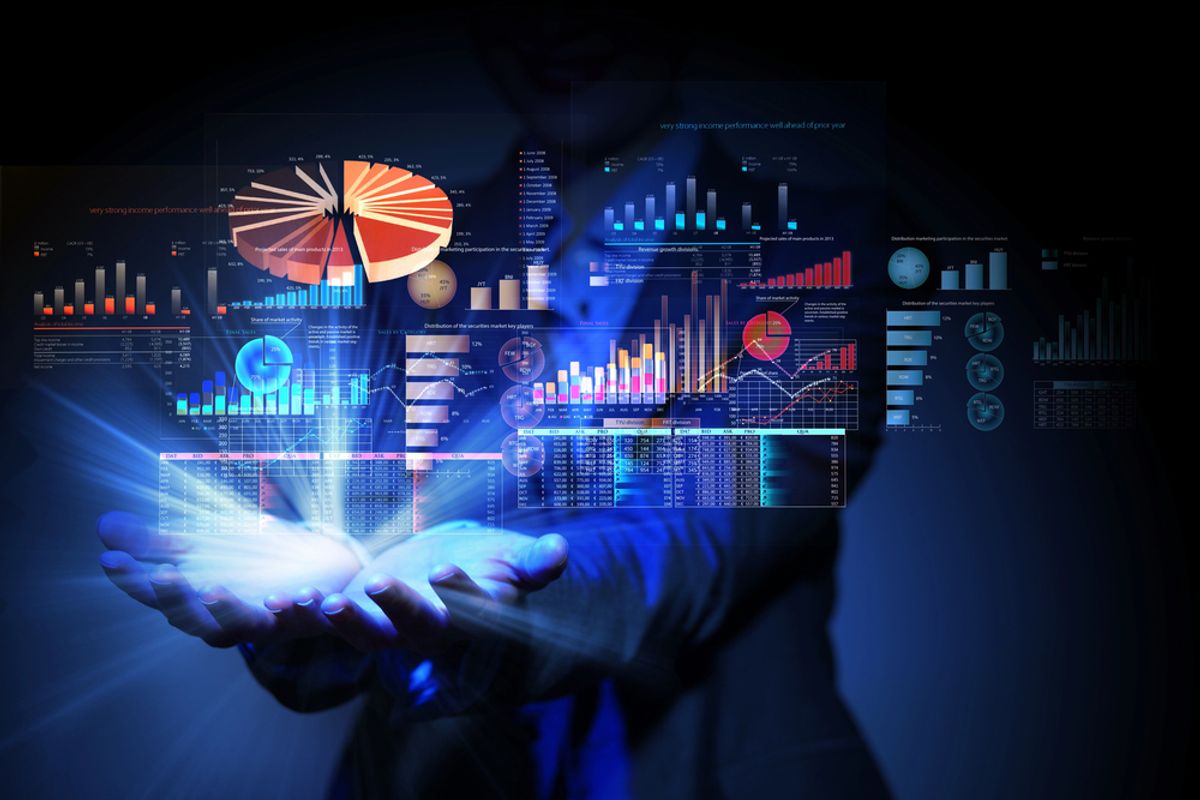 Businessperson using data enrichment tools to collect information for B2B marketing.