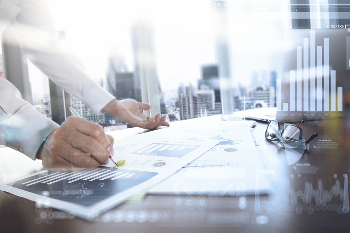 Businessperson reviewing content intelligence data.