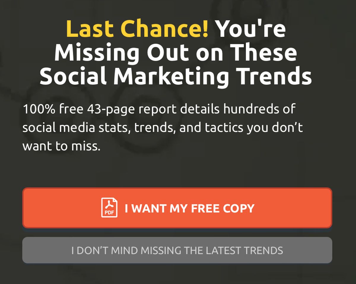 Exit-intent popup from Social Media Examiner, prompting visitors to download a free report.