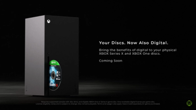 Xbox Disc to Digital promotional image showing an Xbox Series X and a physical game disc