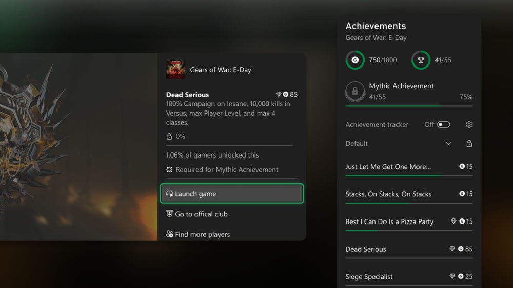 Xbox Mythic Achievement progress tracking for Gears of War E-Day