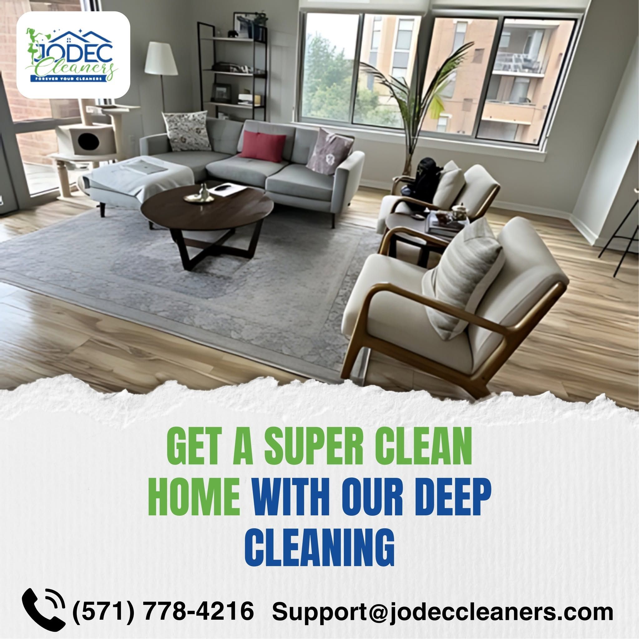 A bright, spotless Northern Virginia living room cleaned by Jodec Cleaners