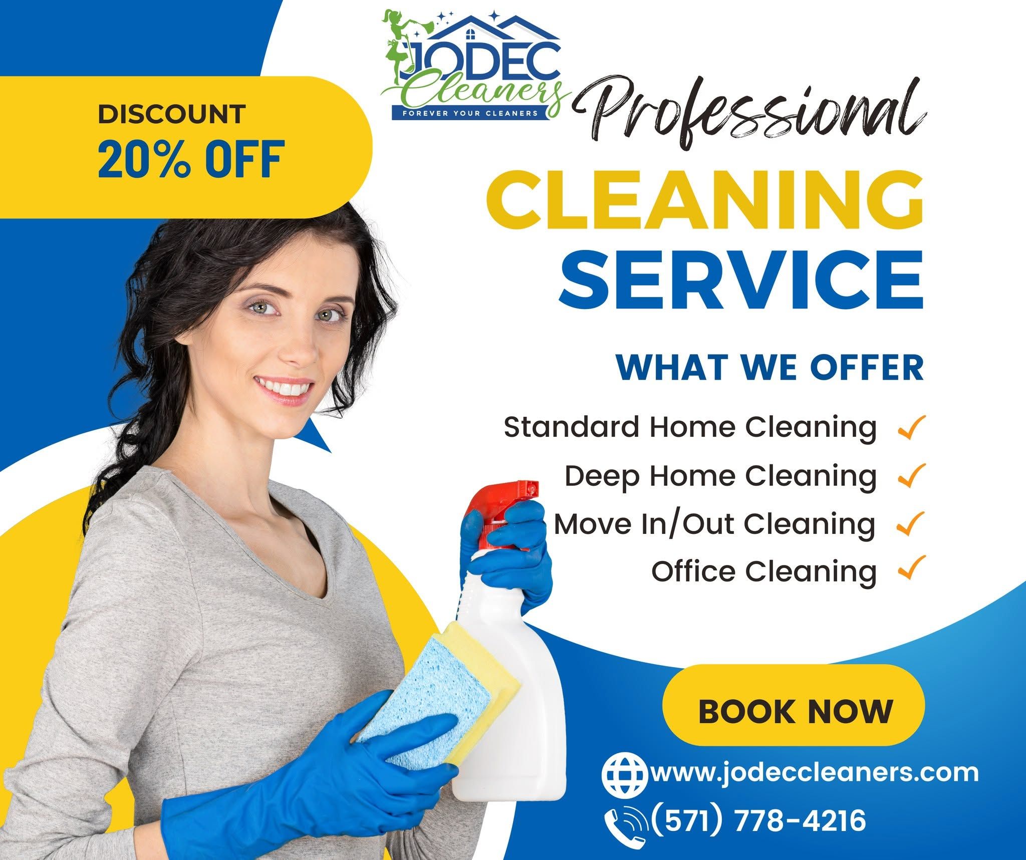 A Jodec Cleaners professional with gloves and cleaning spray, ready for a one-time house clean