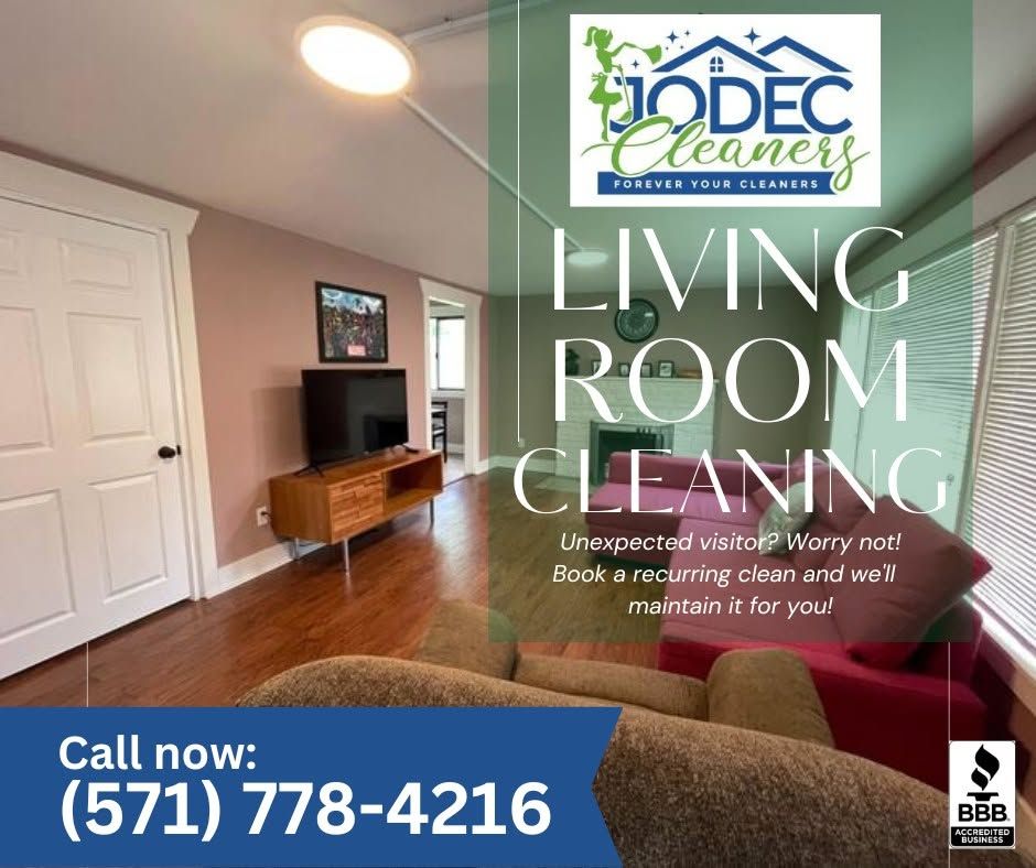 A tidy Northern Virginia living room maintained by Jodec Cleaners' weekly cleaning service