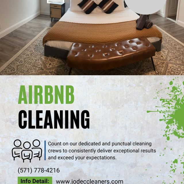 A staged, freshly cleaned Airbnb bedroom turned over by Jodec Cleaners