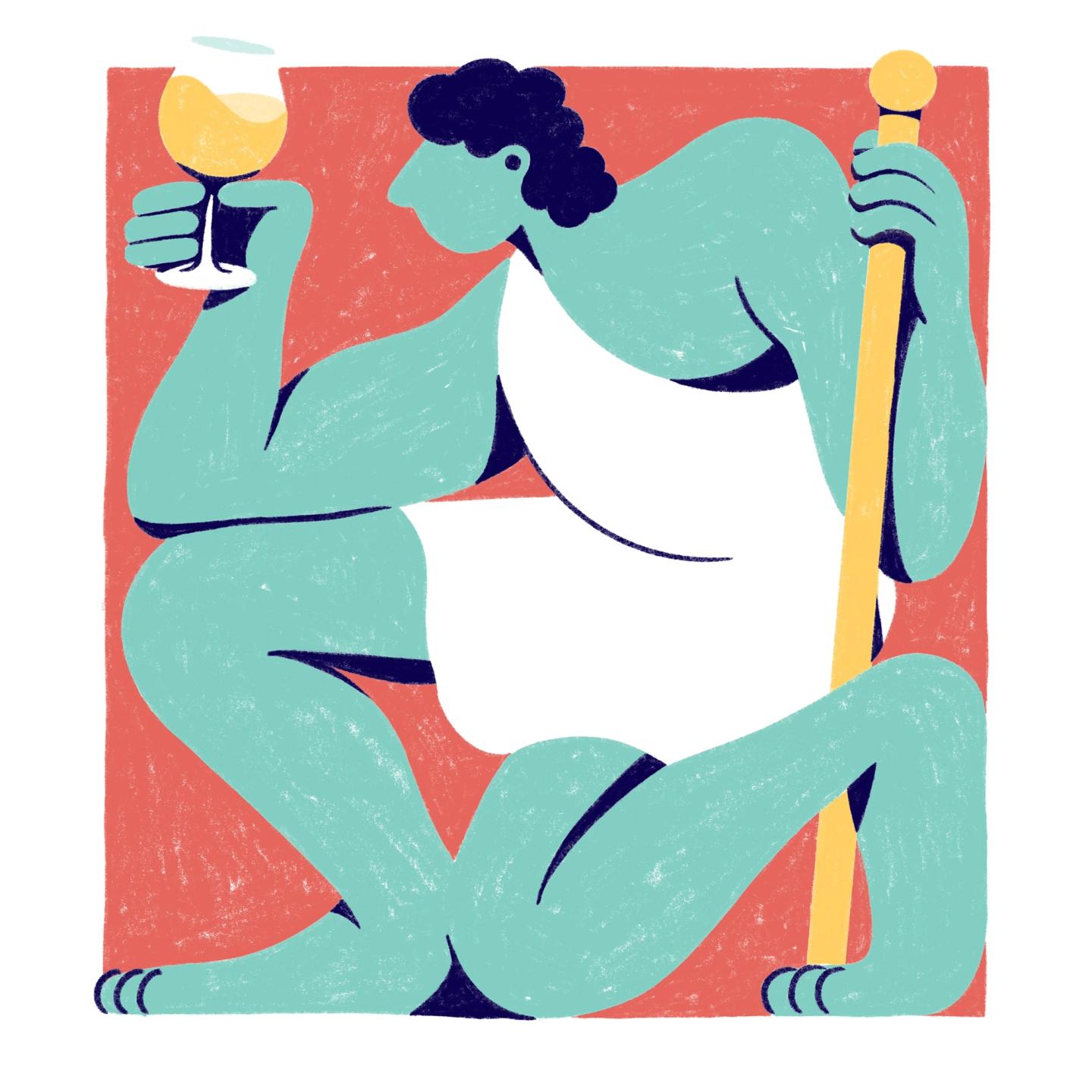 Bacchus holds his wine