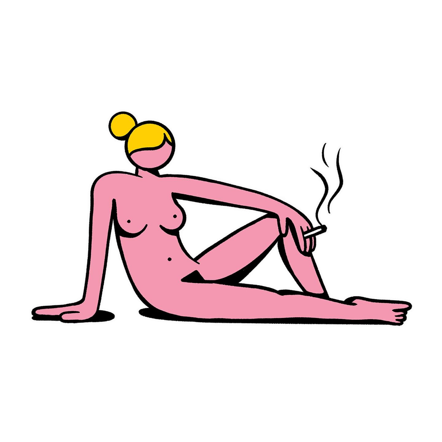 Naked woman is posing with a cigarette.