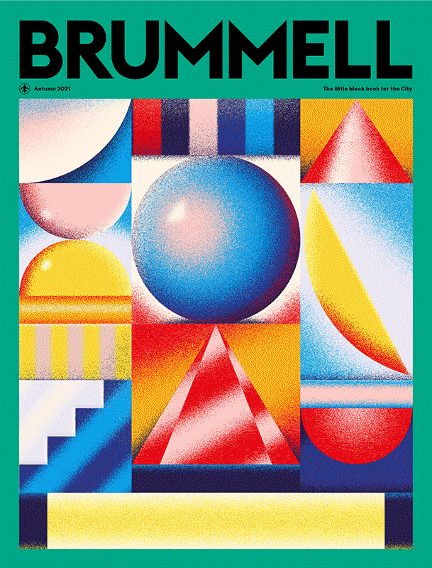 Animated Magazine Cover with moving geometric shapes.